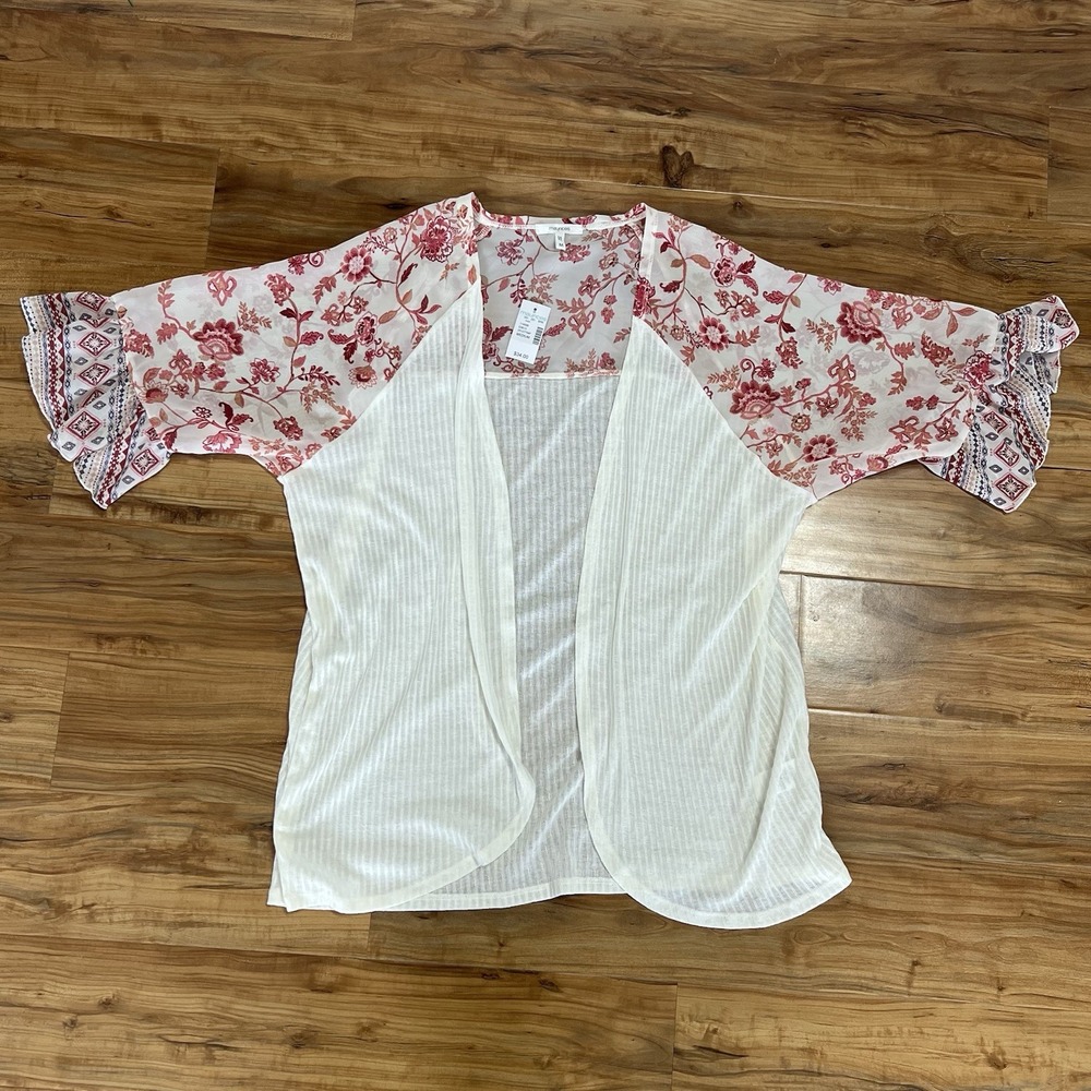 Woven Ruffle Short Sleeve Cardigan Maurices Women's MED Floral Aztec Kimono NEW!